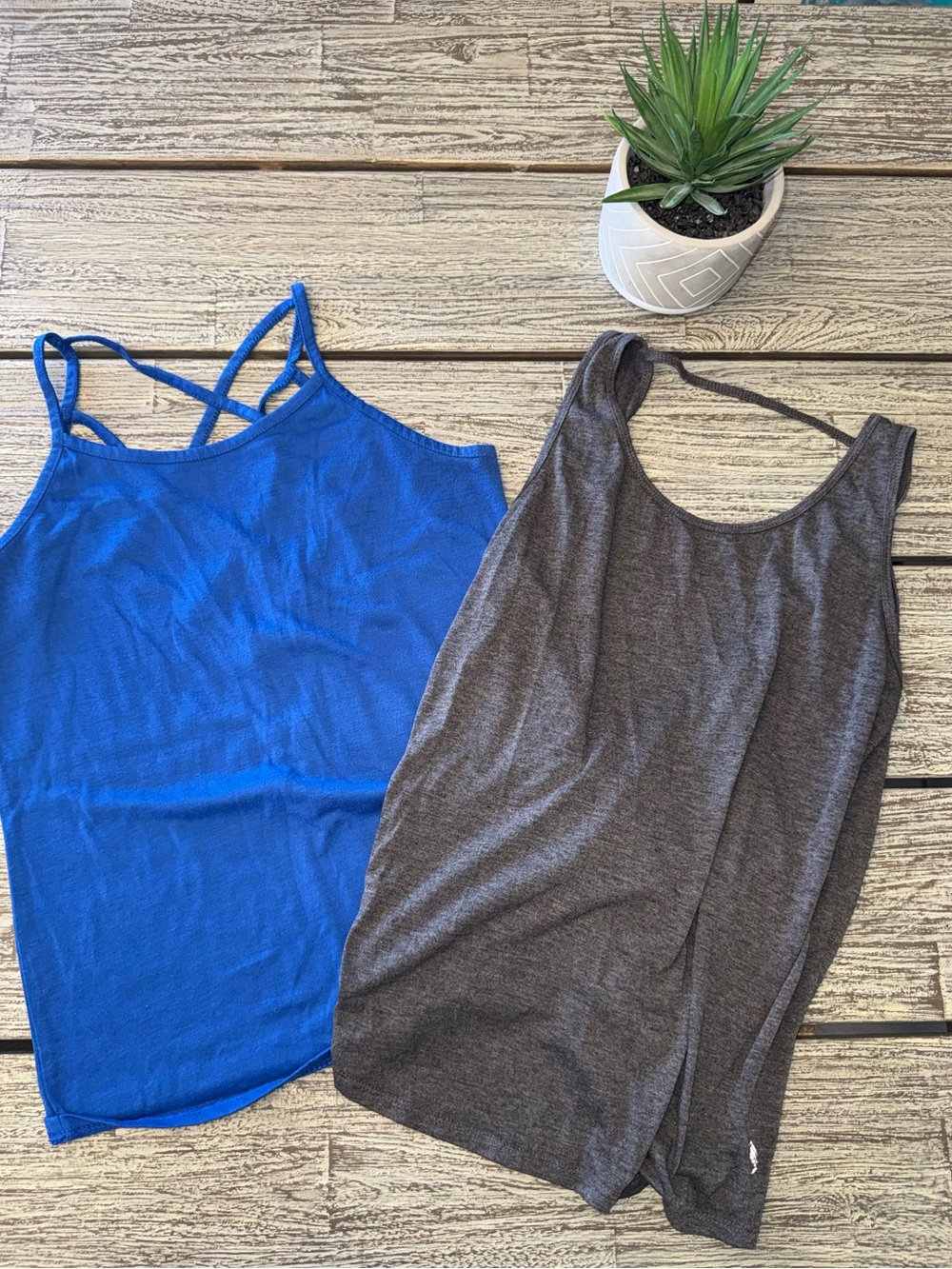 Women's Blue and Gray Yoga Tank Tops, Open  back. Sz Large